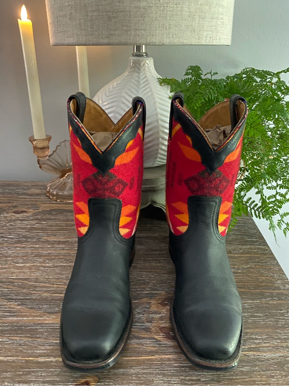 Boulet Paul Brodie Red Pendleton Wool Western Cowboy Cowgirl Boots Womens 7 Wide - Picture 2 of 9